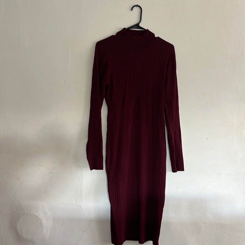 Burgundy mock neck sexy dress